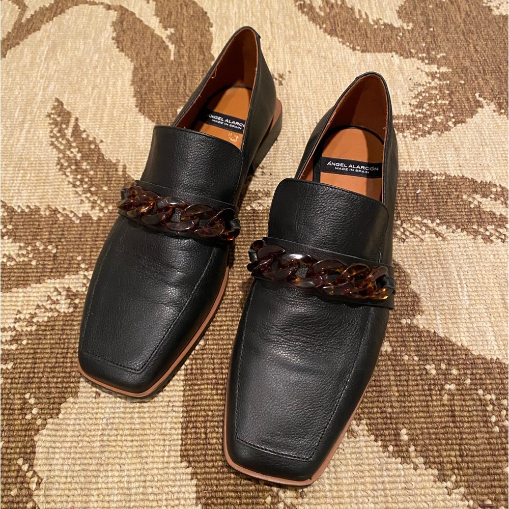 Angel Alarcon Flat Slip-On Tortoise Chain Link Loafers 40/9